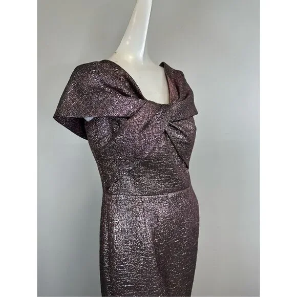 Teri Jon by Rickie Freeman Off-The-Shoulder Metallic Gown Size 6 $580 - Picture 11 of 12